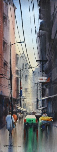 Sarfraz Musawir,11 x 30 Inch, Watercolor on Paper, Cityscape Painting, AC-SAR-102